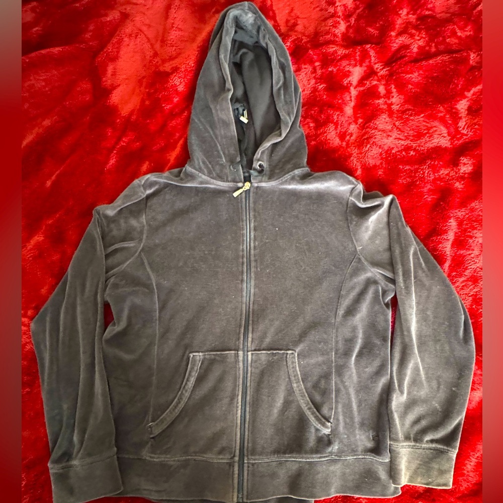 Danskin Now Track Jacket Womens X-Large Gray Full Zip Loose Fit Velour